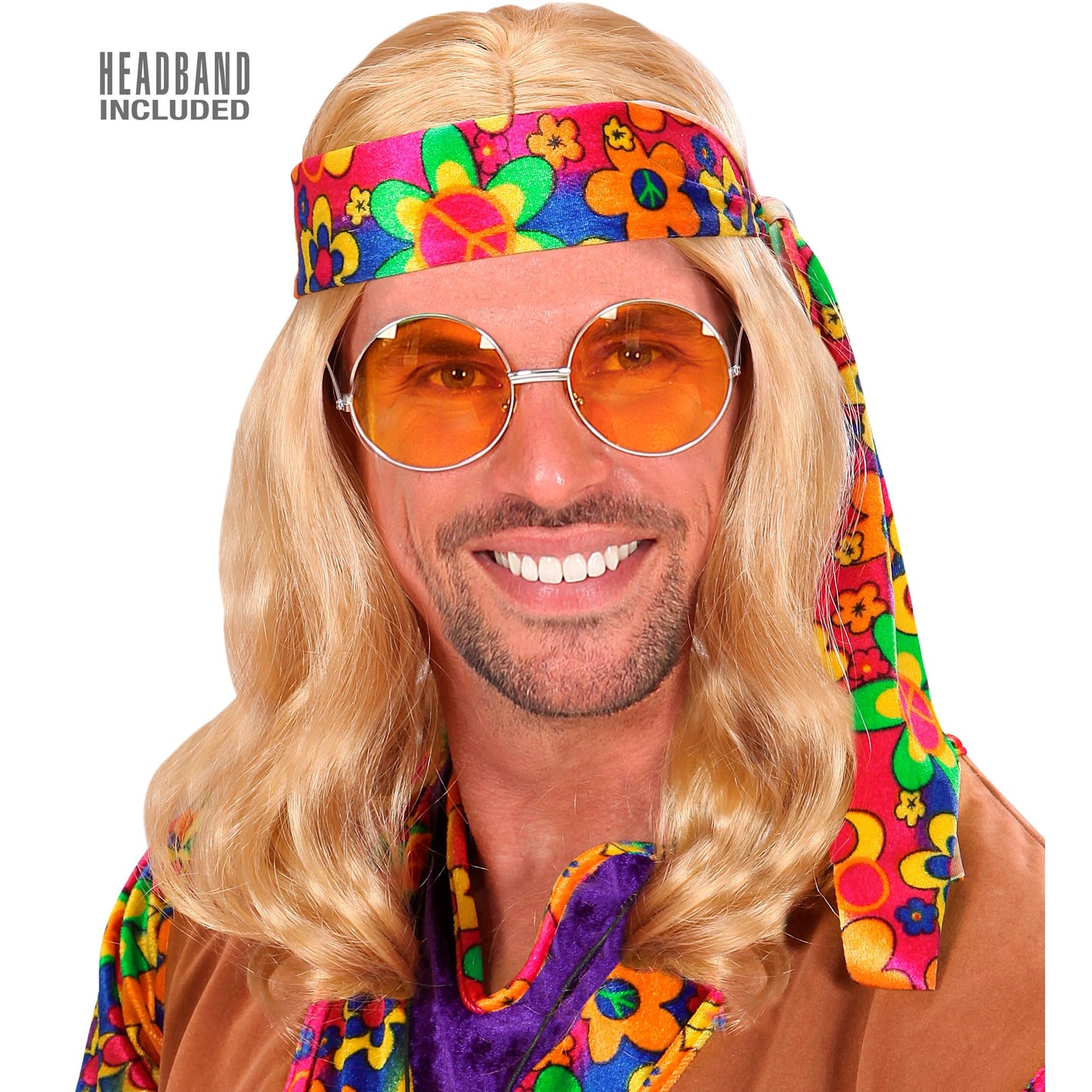 "PERÜCKE HIPPIE DUDE MIT STIRNBAND" blond - in Polybag – Vorderansicht