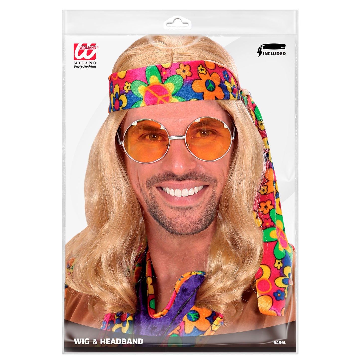 "PERÜCKE HIPPIE DUDE MIT STIRNBAND" blond - in Polybag – Detailansicht