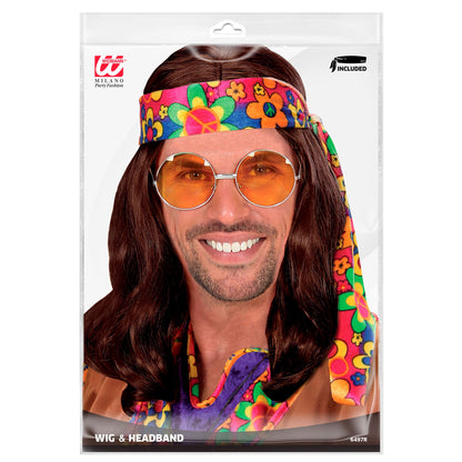 "PERÜCKE HIPPIE DUDE MIT STIRNBAND" braun - in Polybag – Detailansicht