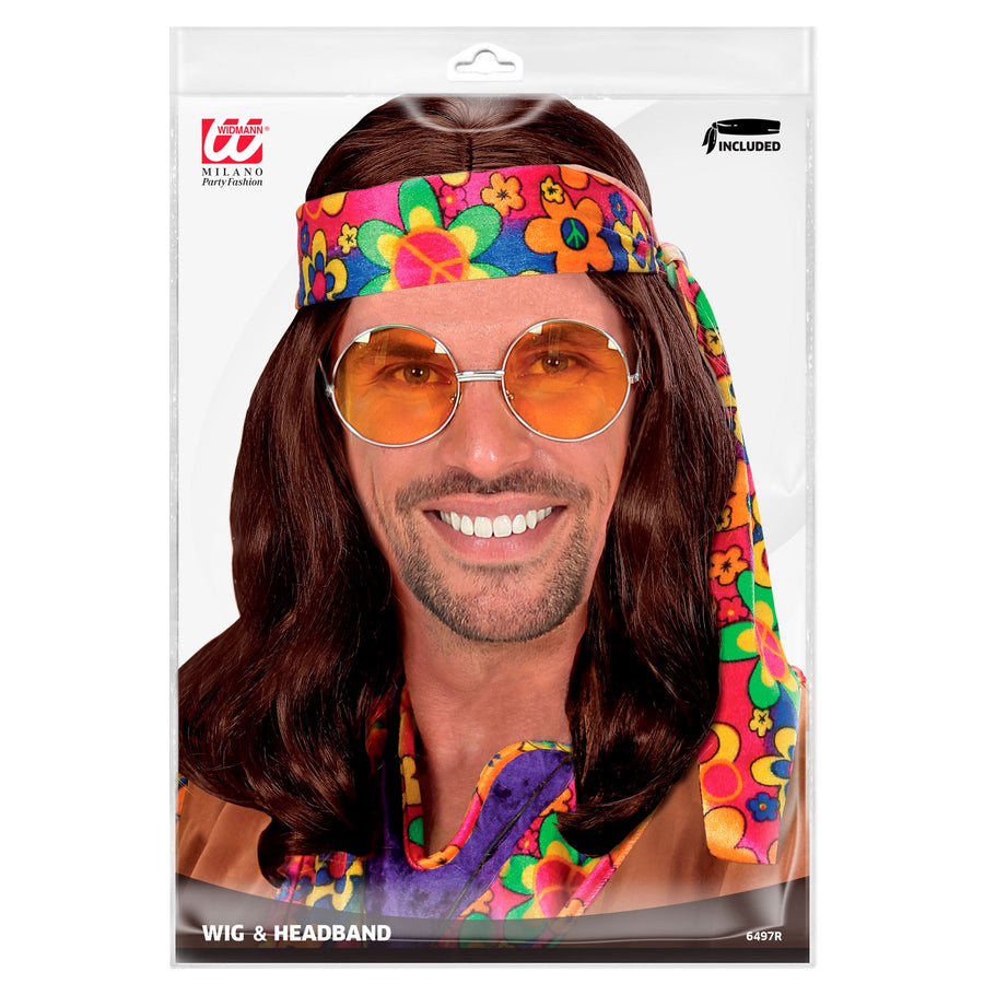 "PERÜCKE HIPPIE DUDE MIT STIRNBAND" braun - in Polybag – Detailansicht