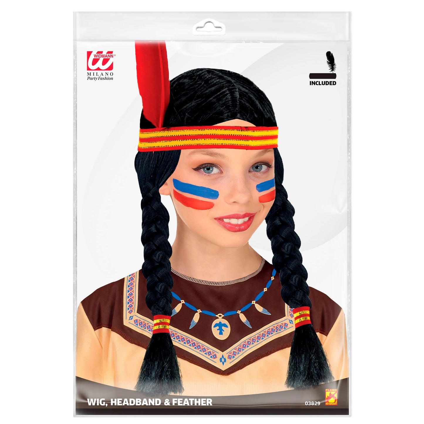 "PERÜCKE INDIANERIN MIT STIRNBAND & FEDER" in Polybag – Detailansicht