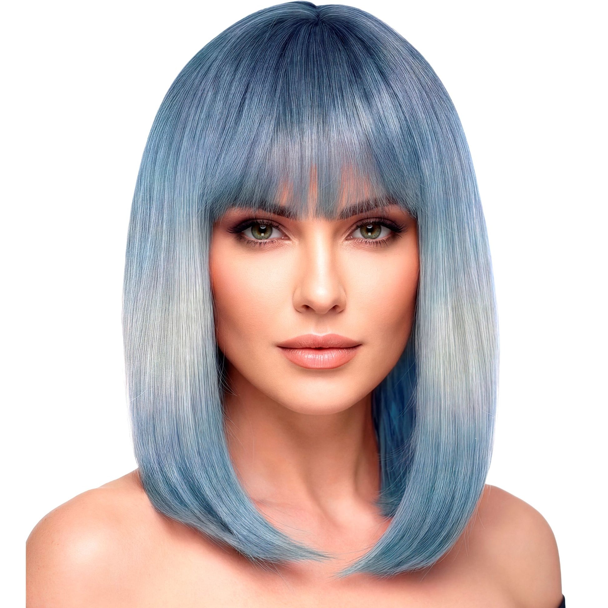 "PERÜCKE LAYLA BLOND-BLAU IN DREAM HAIR QUALITÄT" in farbiger Box – Vorderansicht