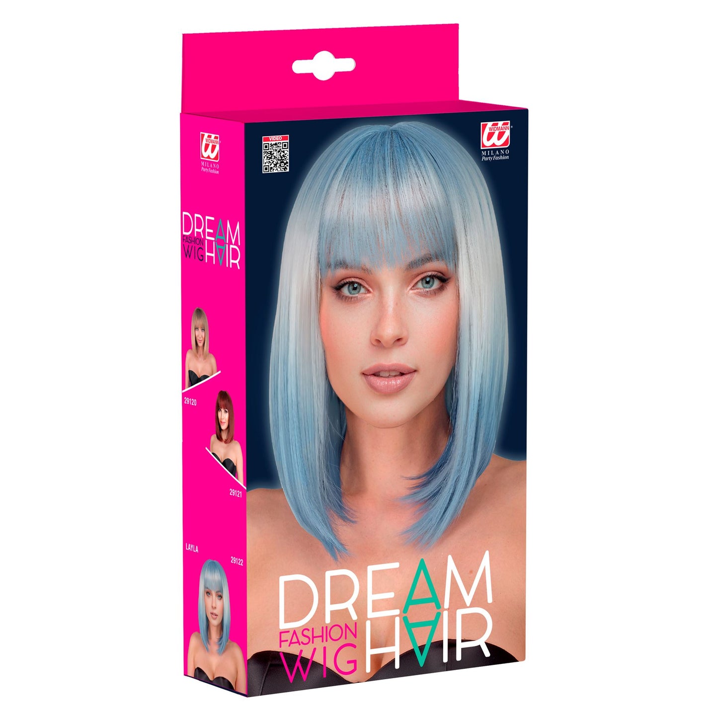 "PERÜCKE LAYLA BLOND-BLAU IN DREAM HAIR QUALITÄT" in farbiger Box – Detailansicht