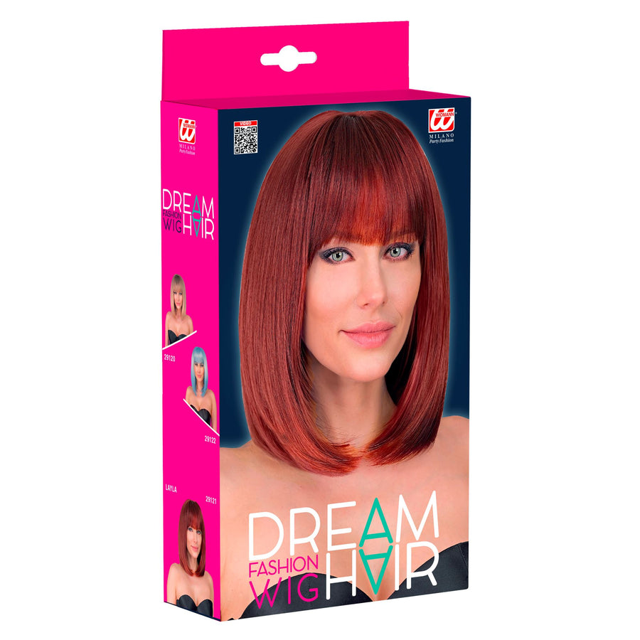 "PERÜCKE LAYLA BURGUNDY IN DREAM HAIR QUALITÄT" in farbiger Box – Detailansicht