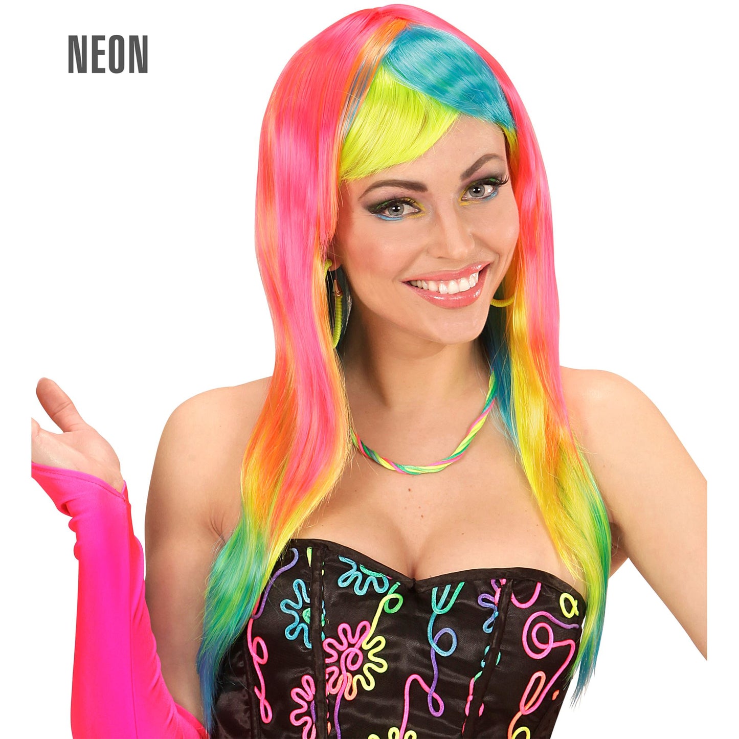 "PERÜCKE NEON FASHION" in Box – Vorderansicht