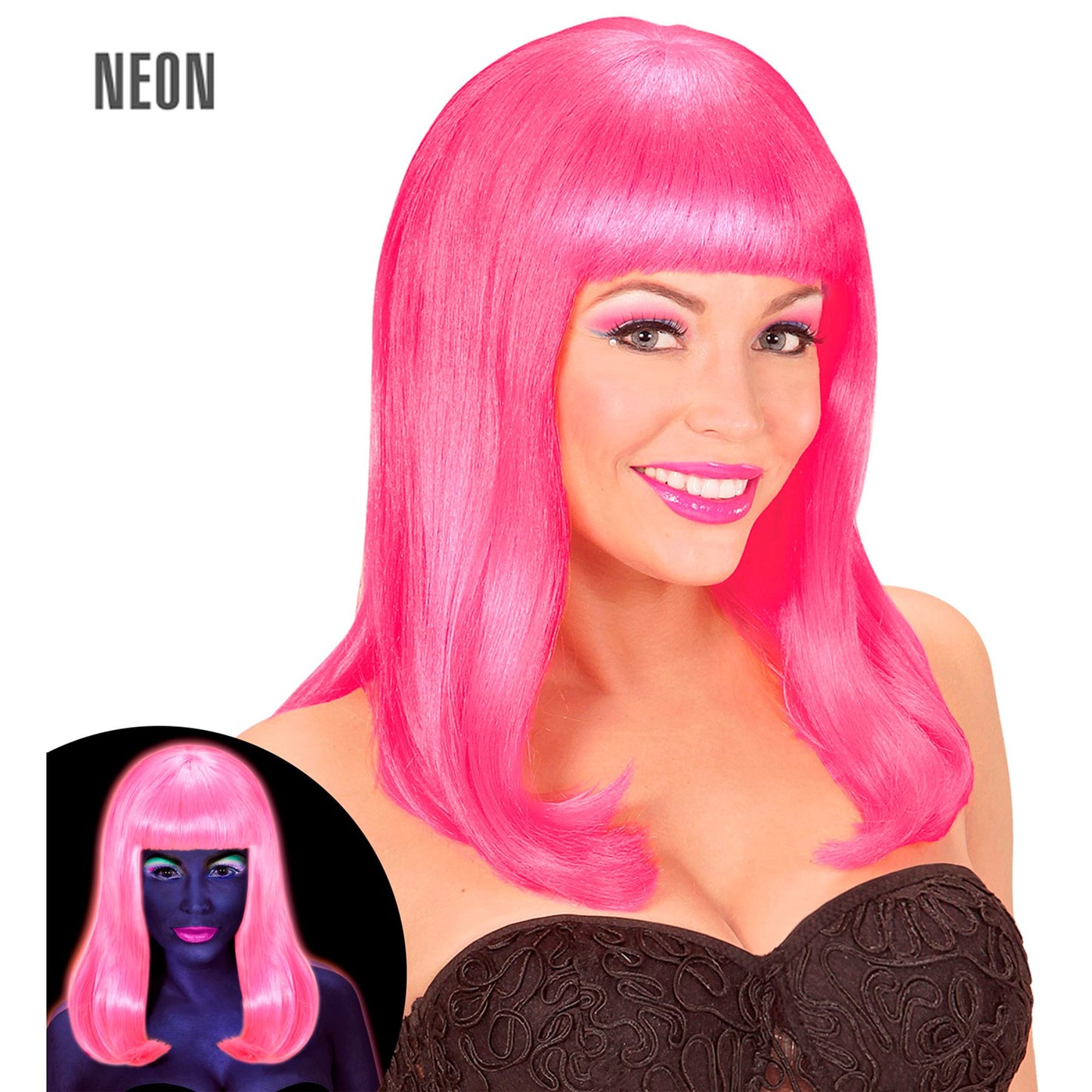 "PERÜCKE PATSY NEONPINK" in Polybag – Vorderansicht