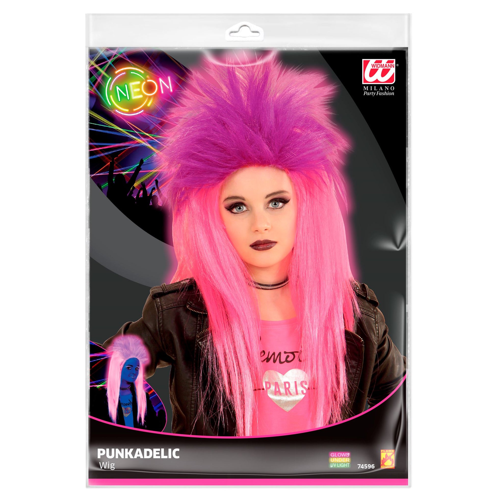 "PERÜCKE PUNKADELIC NEON PINK UND VIOLETT" in Polybag – Detailansicht
