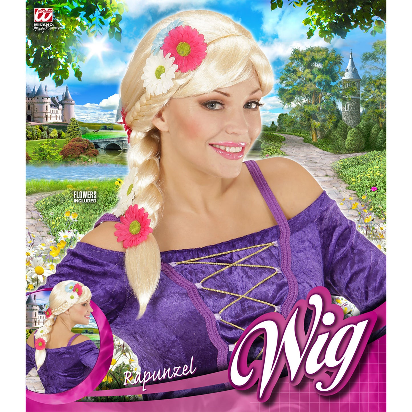 "PERÜCKE RAPUNZEL MIT BLUMEN" in Box – Detailansicht