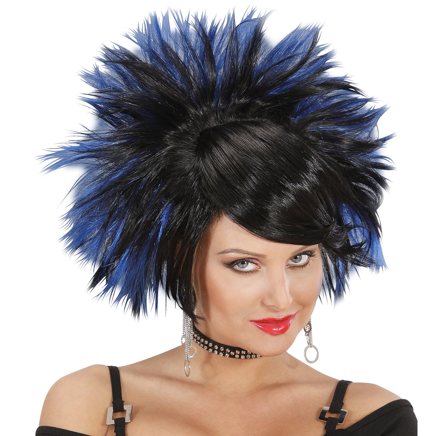 "PERÜCKE ROCK PRINZESSIN" schwarz/blau - in Box – Vorderansicht