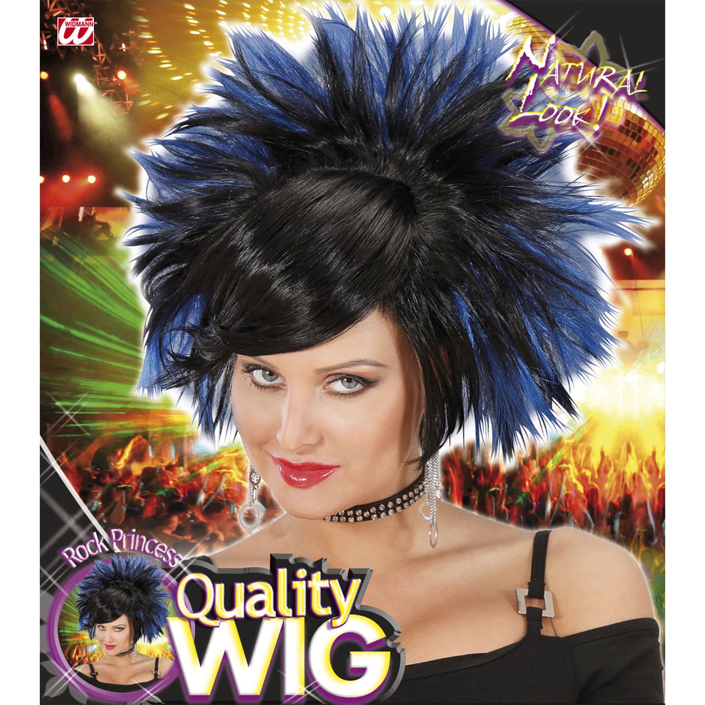 "PERÜCKE ROCK PRINZESSIN" schwarz/blau - in Box – Detailansicht