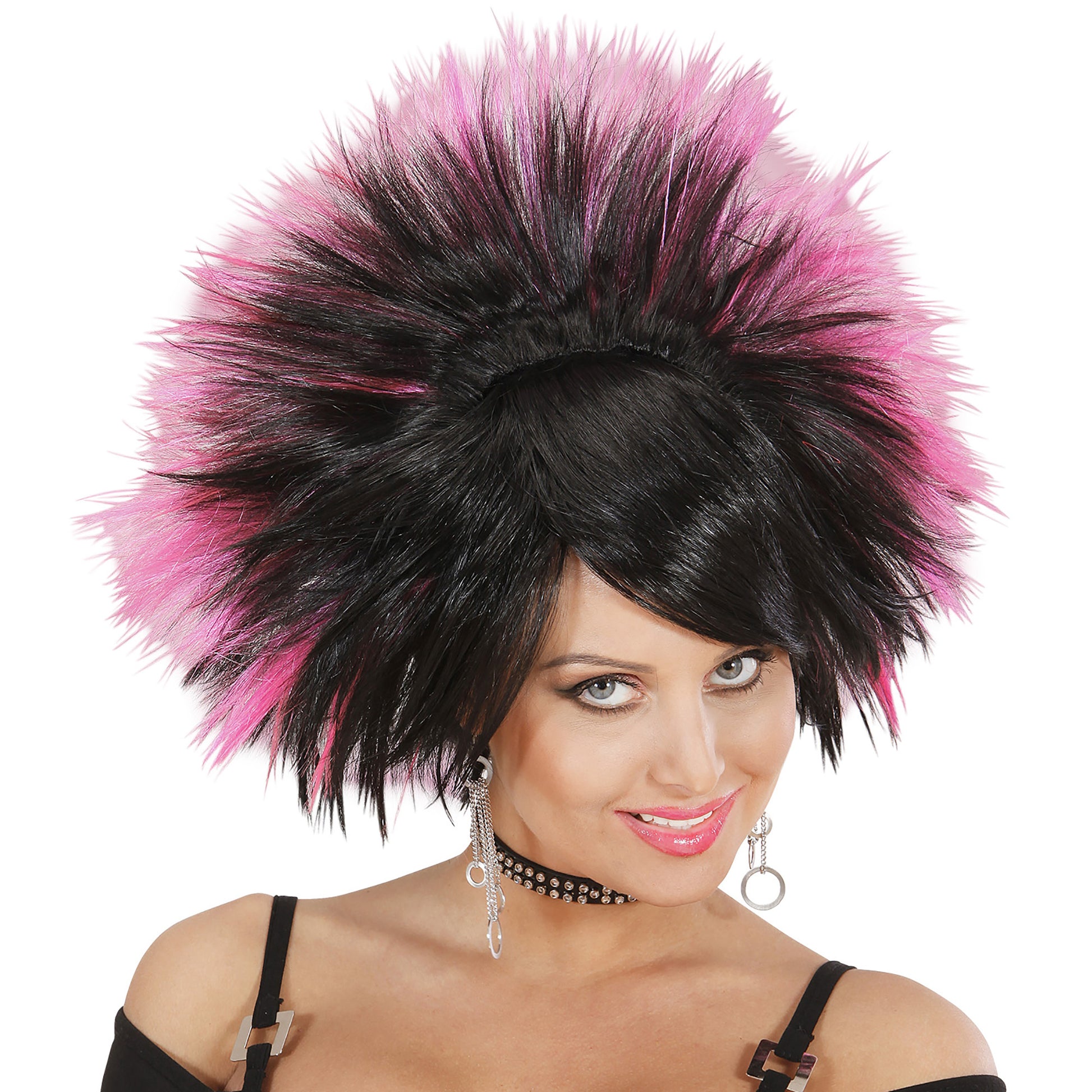 "PERÜCKE ROCK PRINZESSIN" schwarz/rosa - in Box – Vorderansicht