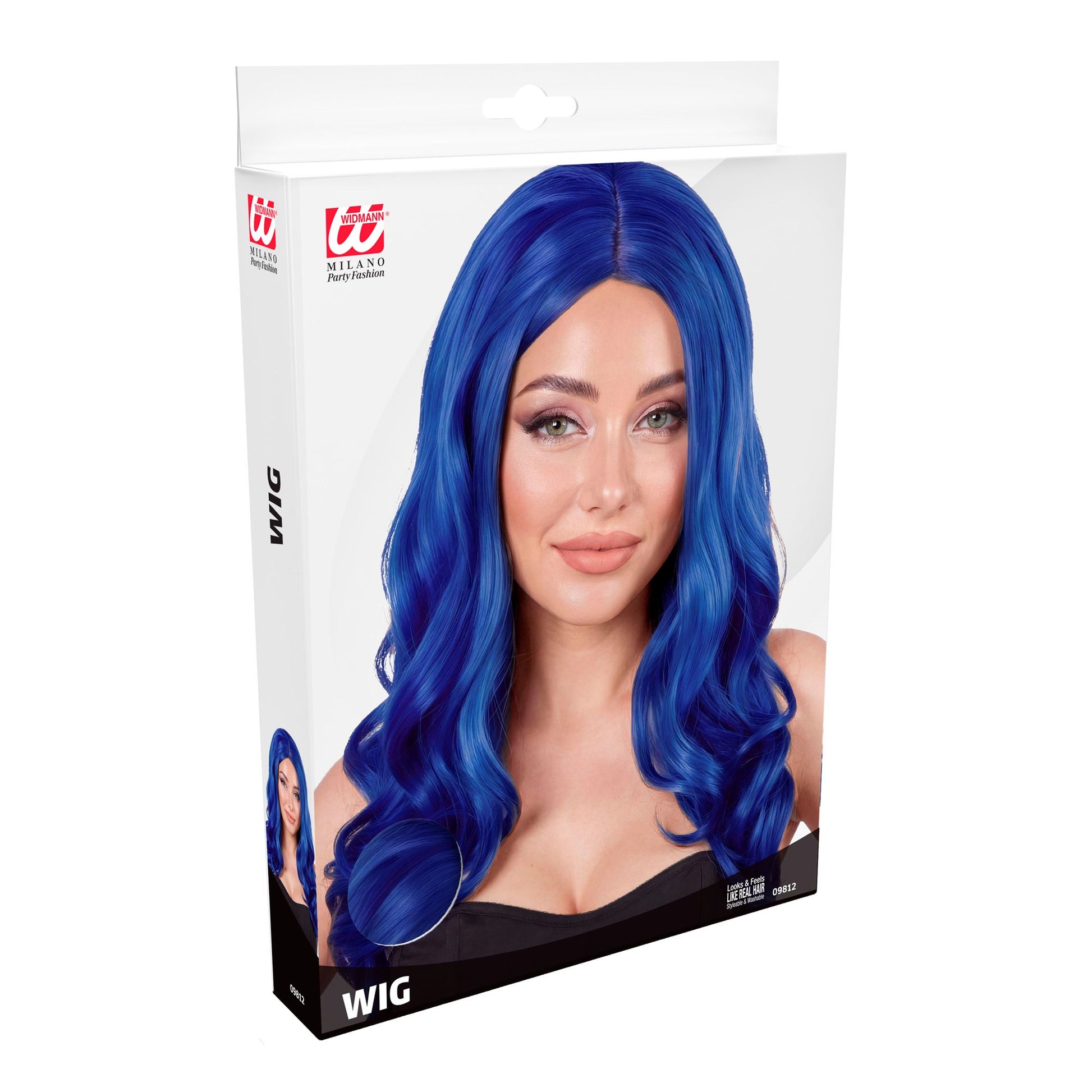 "PERÜCKE ROXY BLAU" in Box – Detailansicht
