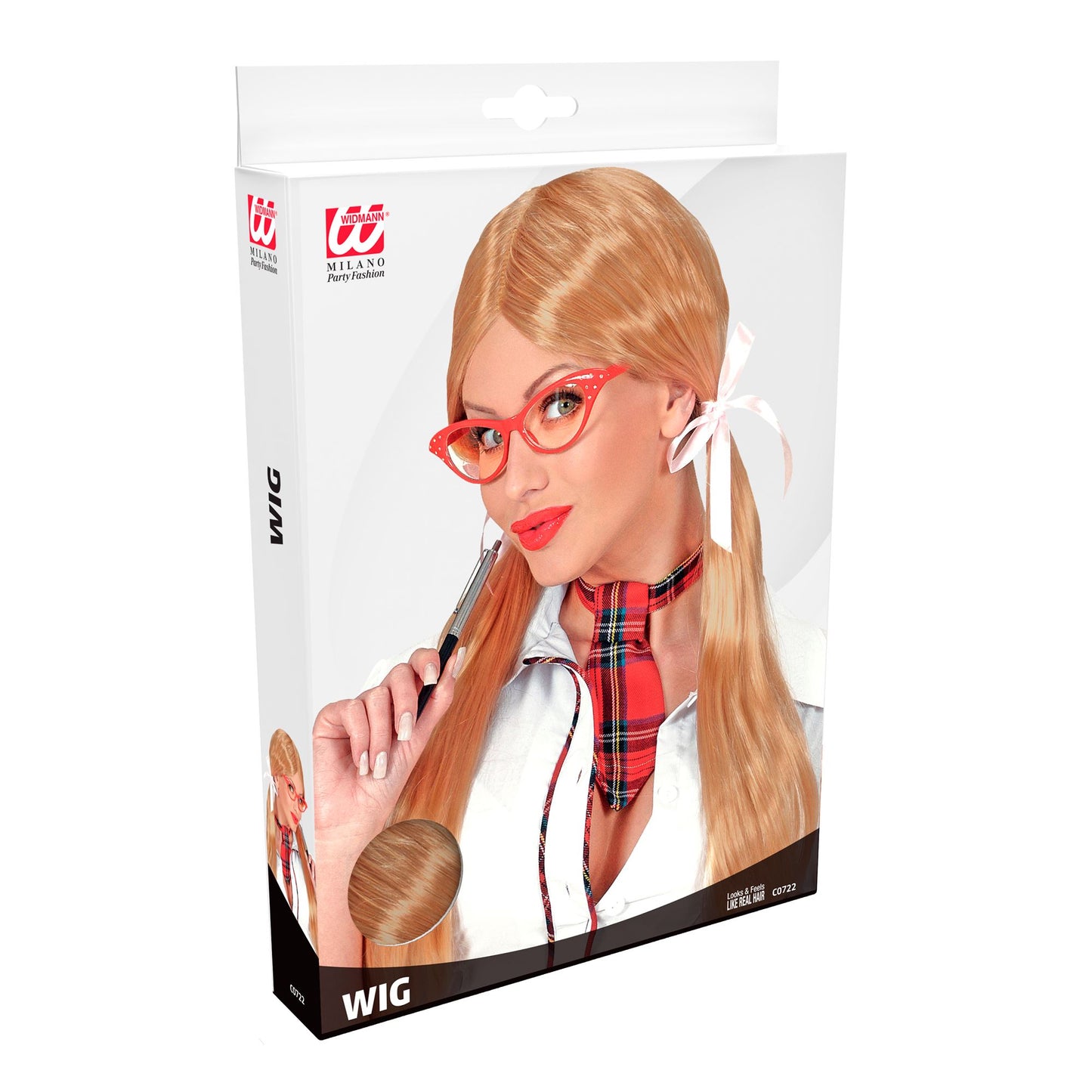 "PERÜCKE SCHULMÄDCHEN" blond - in Box – Detailansicht