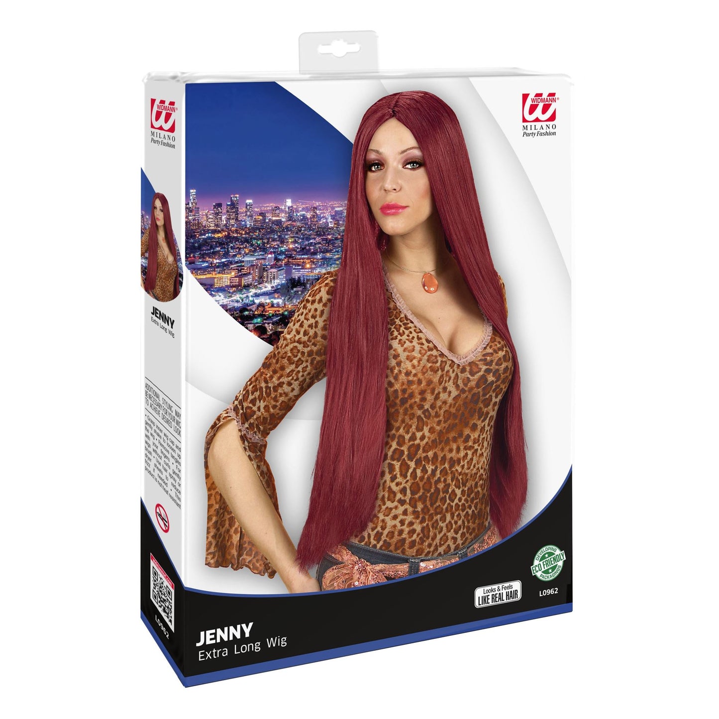 "PERÜCKE SUPERLANG" bordeaux - 75 cm - in Box – Detailansicht