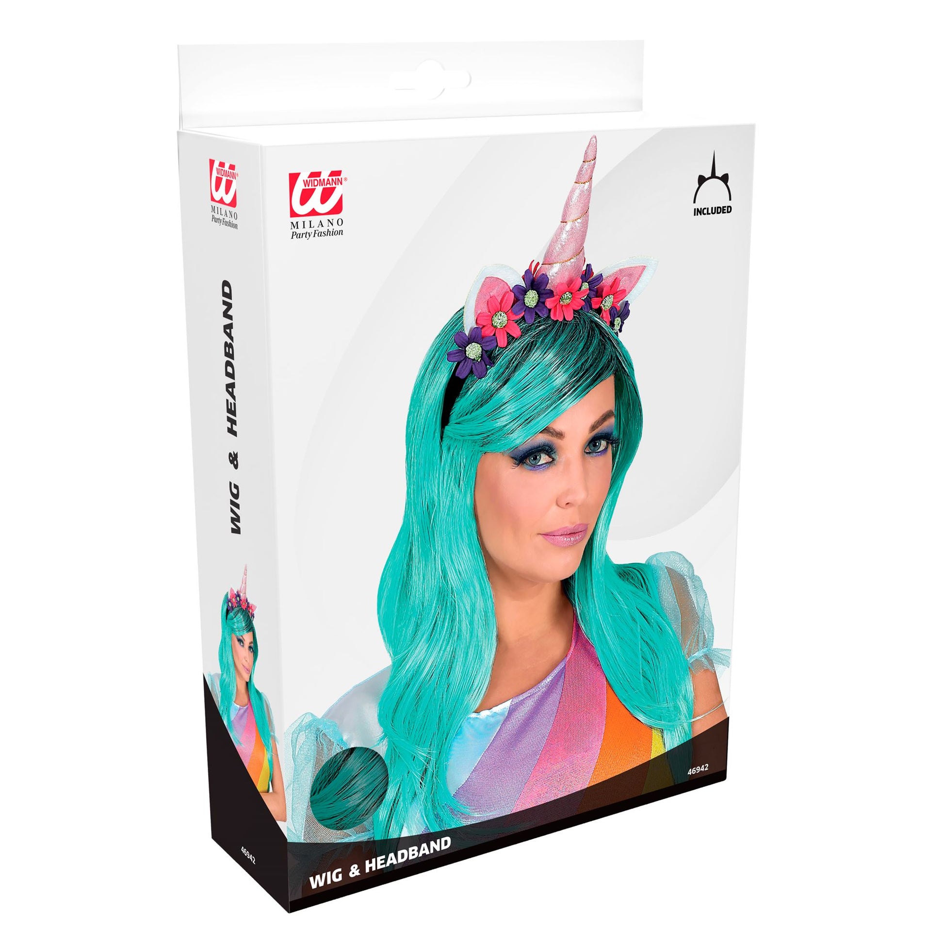 "PERÜCKE UND HAARREIF EINHORN FANTASY" in Box – Detailansicht