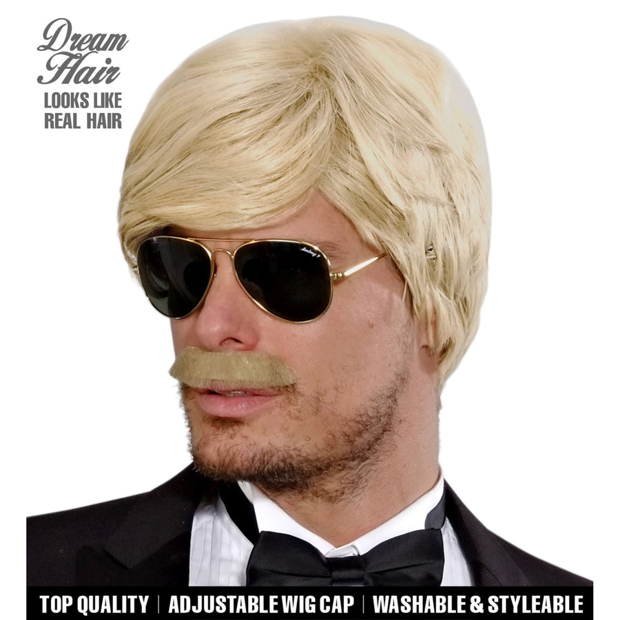 "PERÜCKE UND SCHNURRBART DREAM HAIR PLAYBOY BLOND" in farbiger Box – Vorderansicht