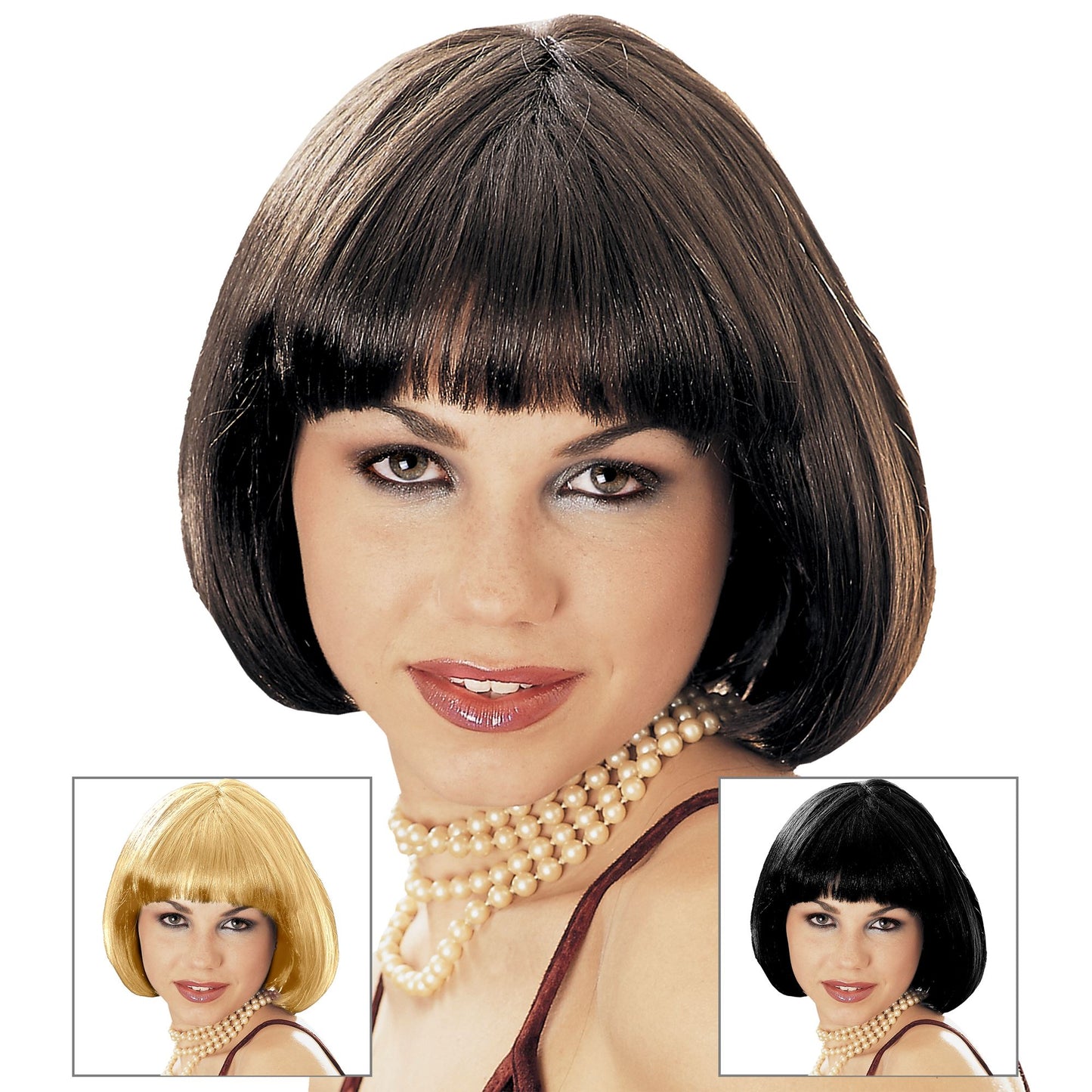 "PERÜCKE VALENTINA" in Polybag - in3 Farben sort.: blond, schwarz, braun – Vorderansicht