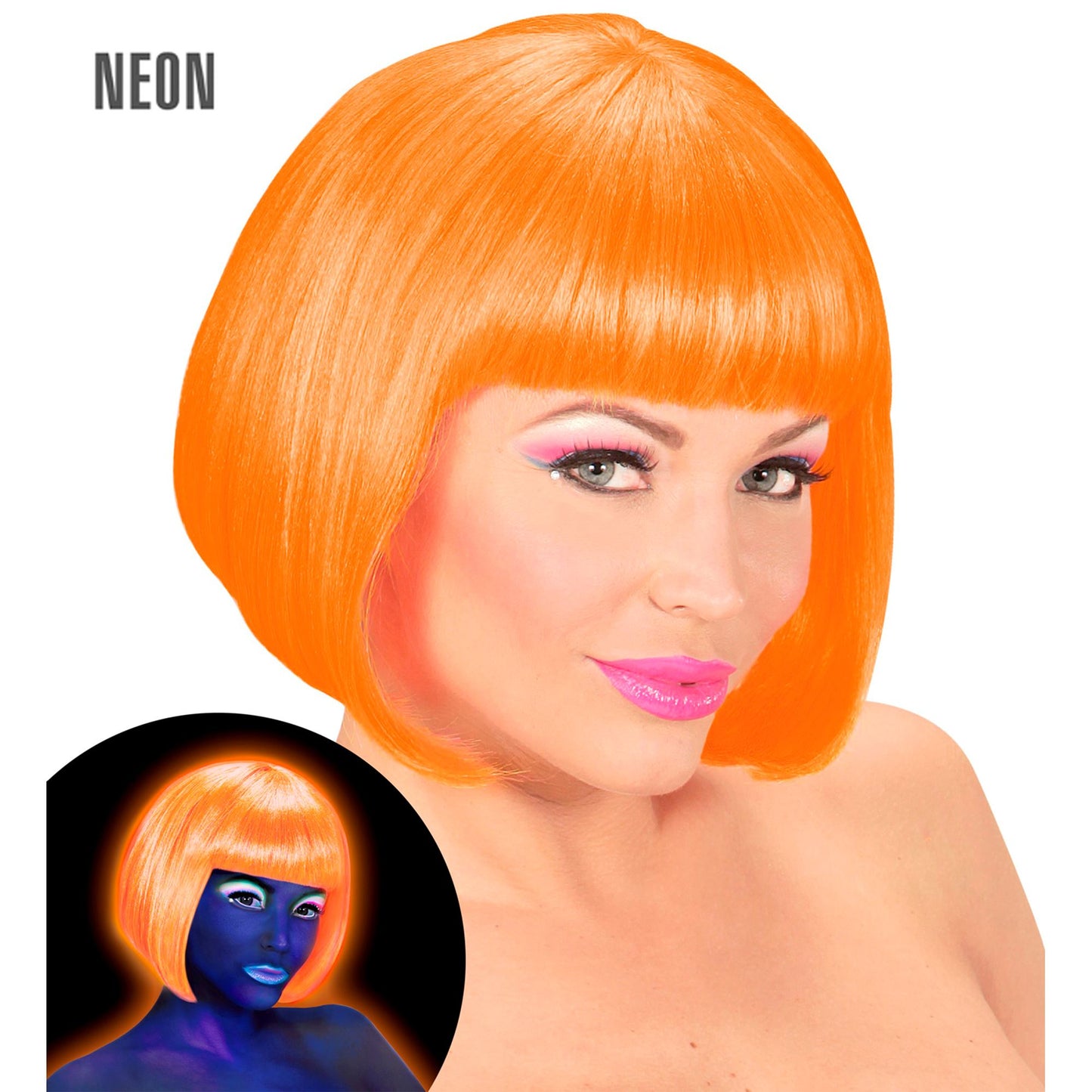 "PERÜCKE VALENTINA NEONORANGE" in Box – Vorderansicht