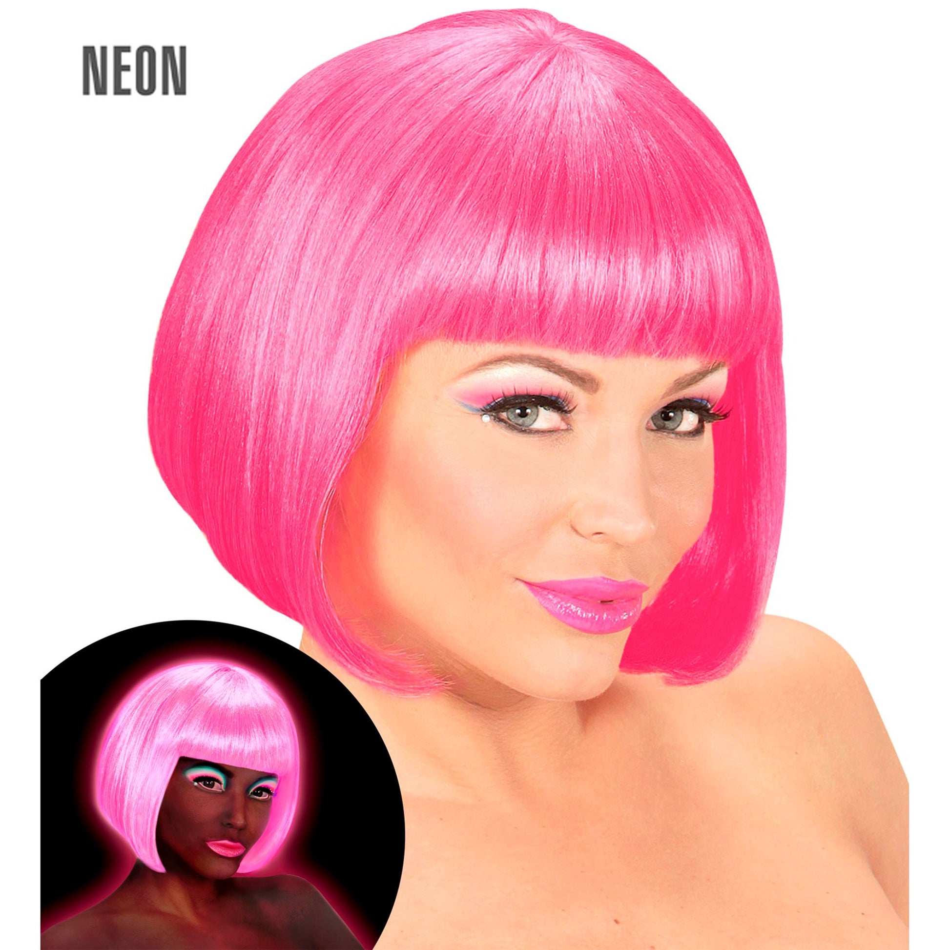 "PERÜCKE VALENTINA NEONPINK" in Box – Vorderansicht