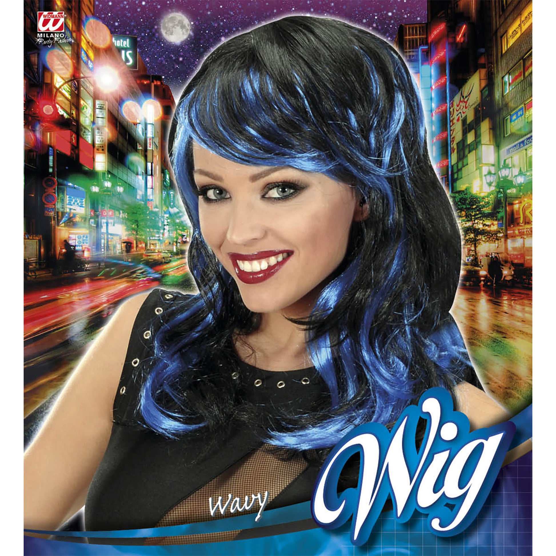 "PERÜCKE WAVY MIT BLAUEN STRÄHNEN"in Polybag – Detailansicht
