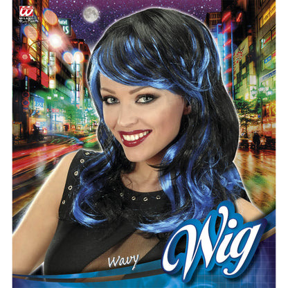 "PERÜCKE WAVY MIT BLAUEN STRÄHNEN"in Polybag – Detailansicht