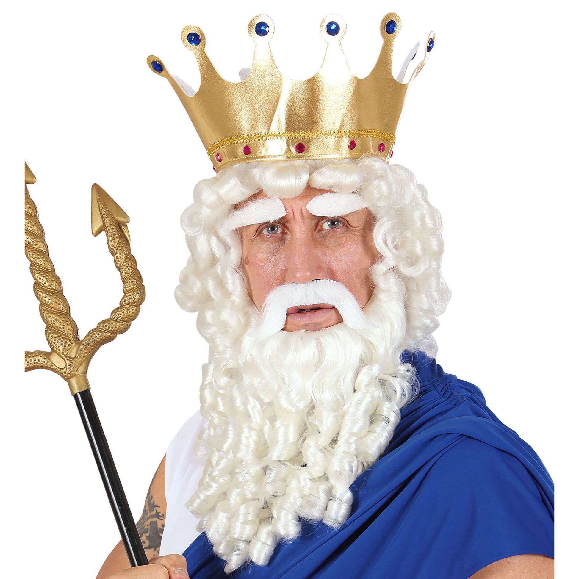"PERÜCKE ZEUS MIT LOCKEN, BART, SCHNURRBART UND AUGENBRAUEN" in Box – Vorderansicht