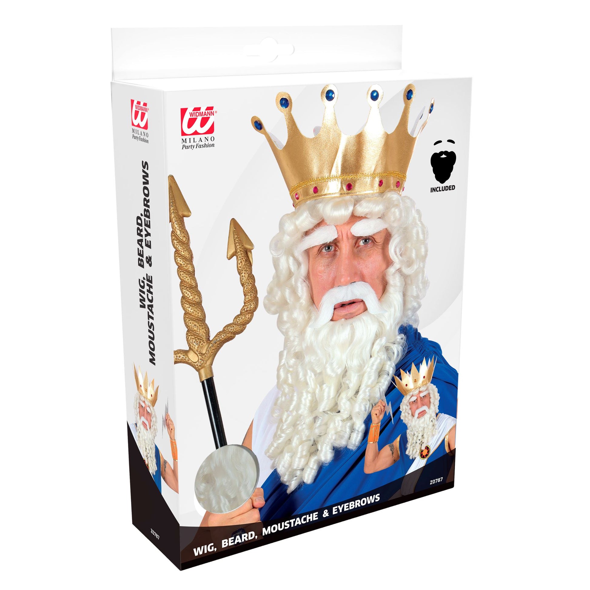 "PERÜCKE ZEUS MIT LOCKEN, BART, SCHNURRBART UND AUGENBRAUEN" in Box – Detailansicht