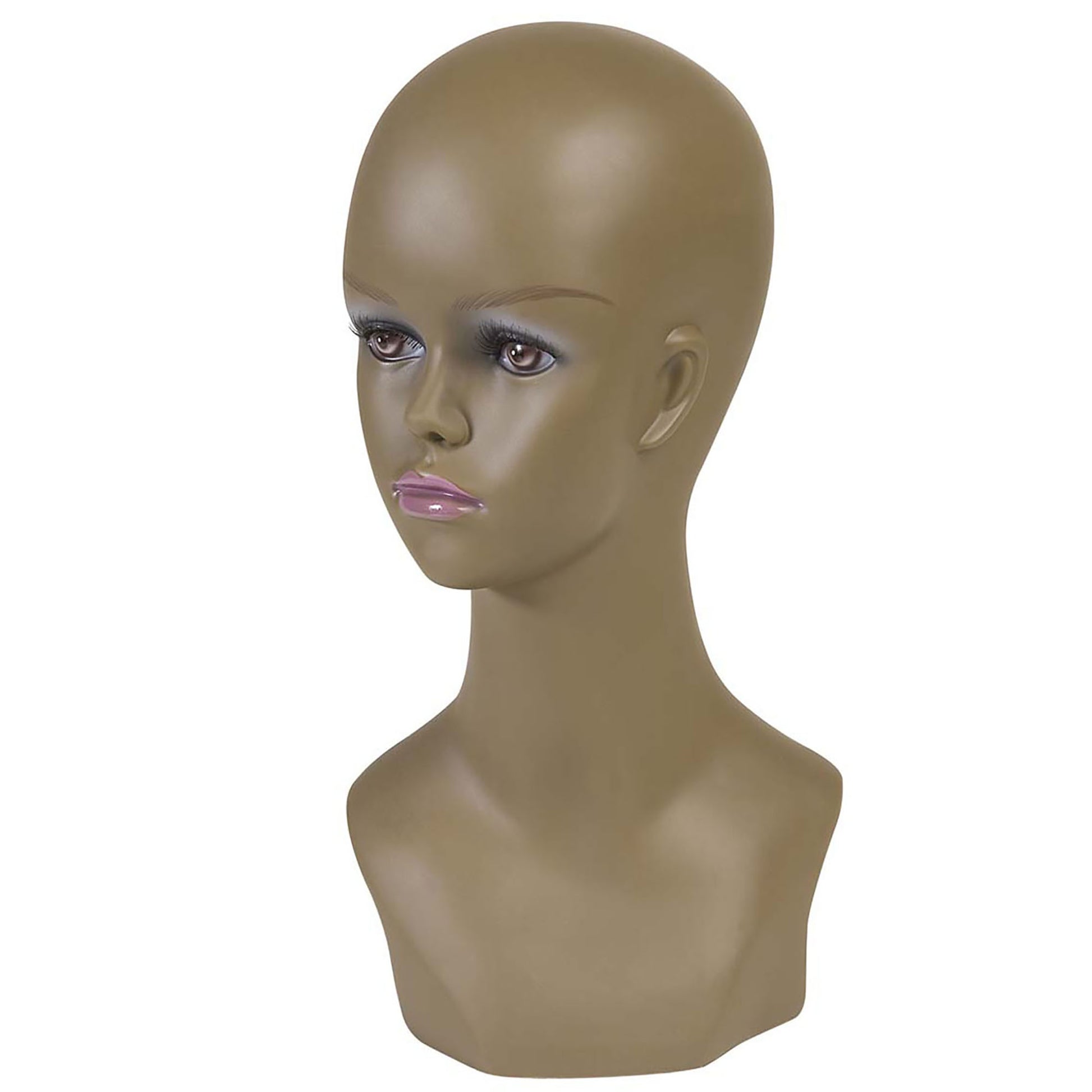 "PERÜCKENKOPF DUNKELHÄUTIGE FRAU" 40 cm – Vorderansicht