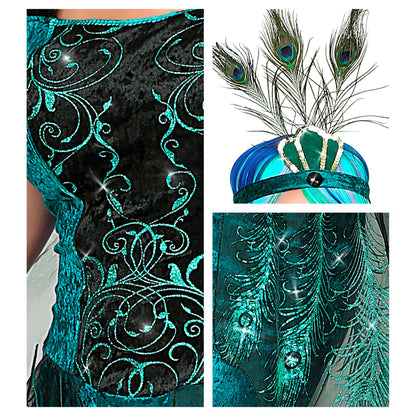 "PFAU" (Kleid mit Pfauenfeder Schleier, Armstulpen, Kopfschmuck) – Ansicht 4