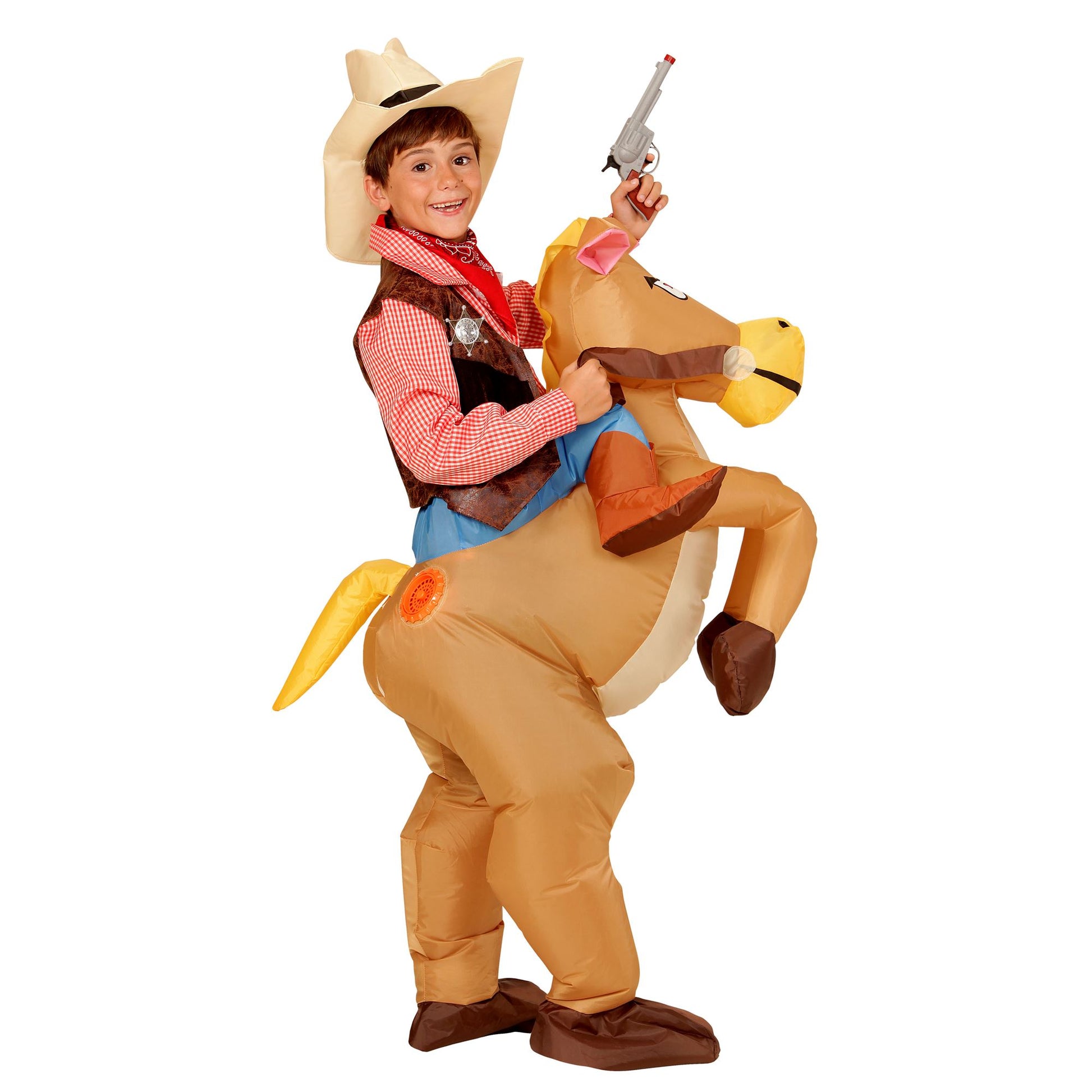 "PFERD" (aufblasbares Kostüm m. integriertem Gebläse, Hut) – Vorderansicht