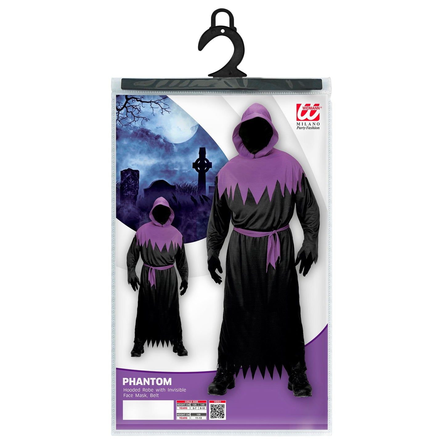 "PHANTOM" (Robe mit Kapuze und Maske unsichtbares Gesicht, Gürtel) – Ansicht 3