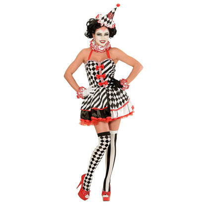 "PIERROT GIRL" (Kleid, Halskrause, Manschetten, Minihut) – Vorderansicht