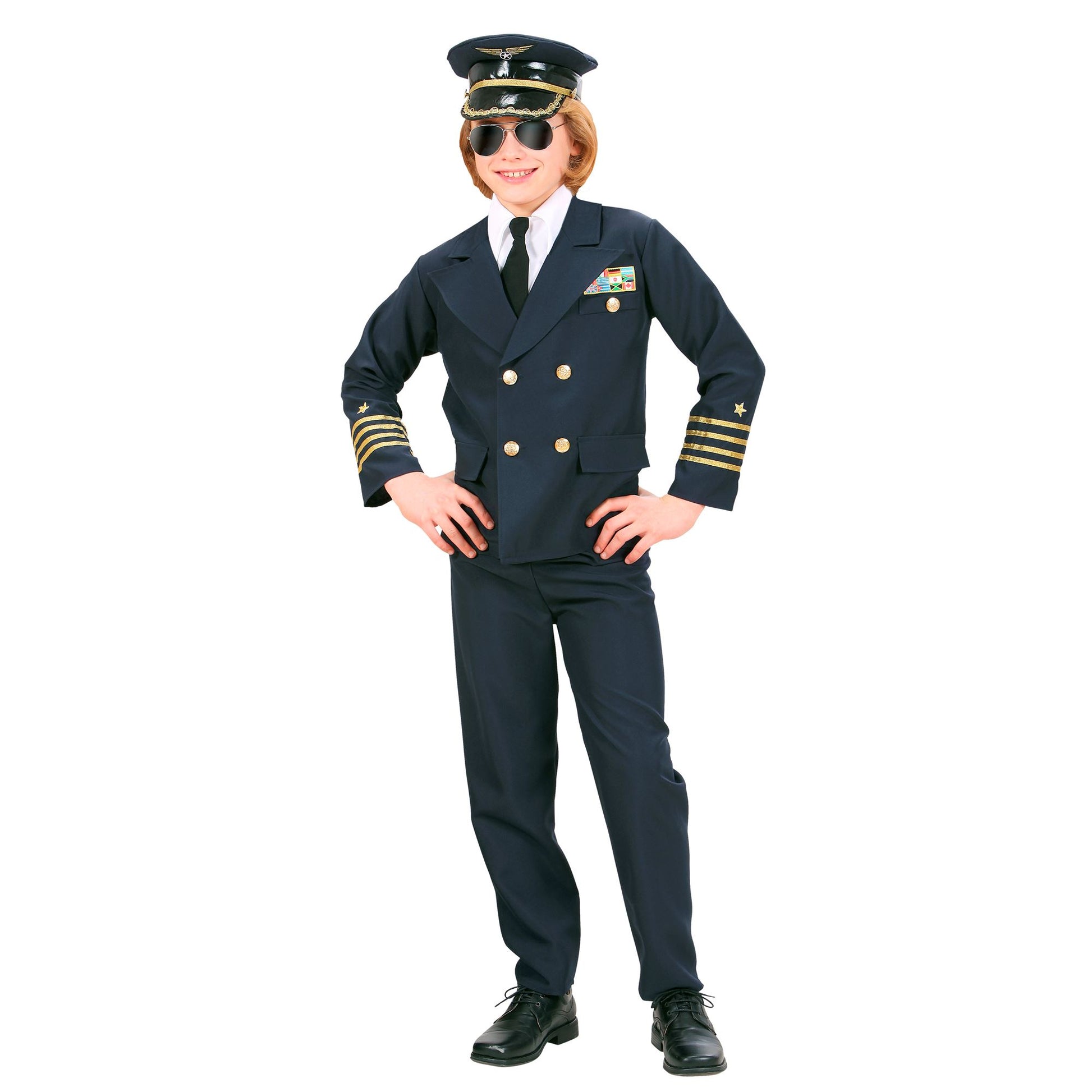"PILOT" (Jacke, Kragen mit Krawatte, Hose, Hut) – Vorderansicht