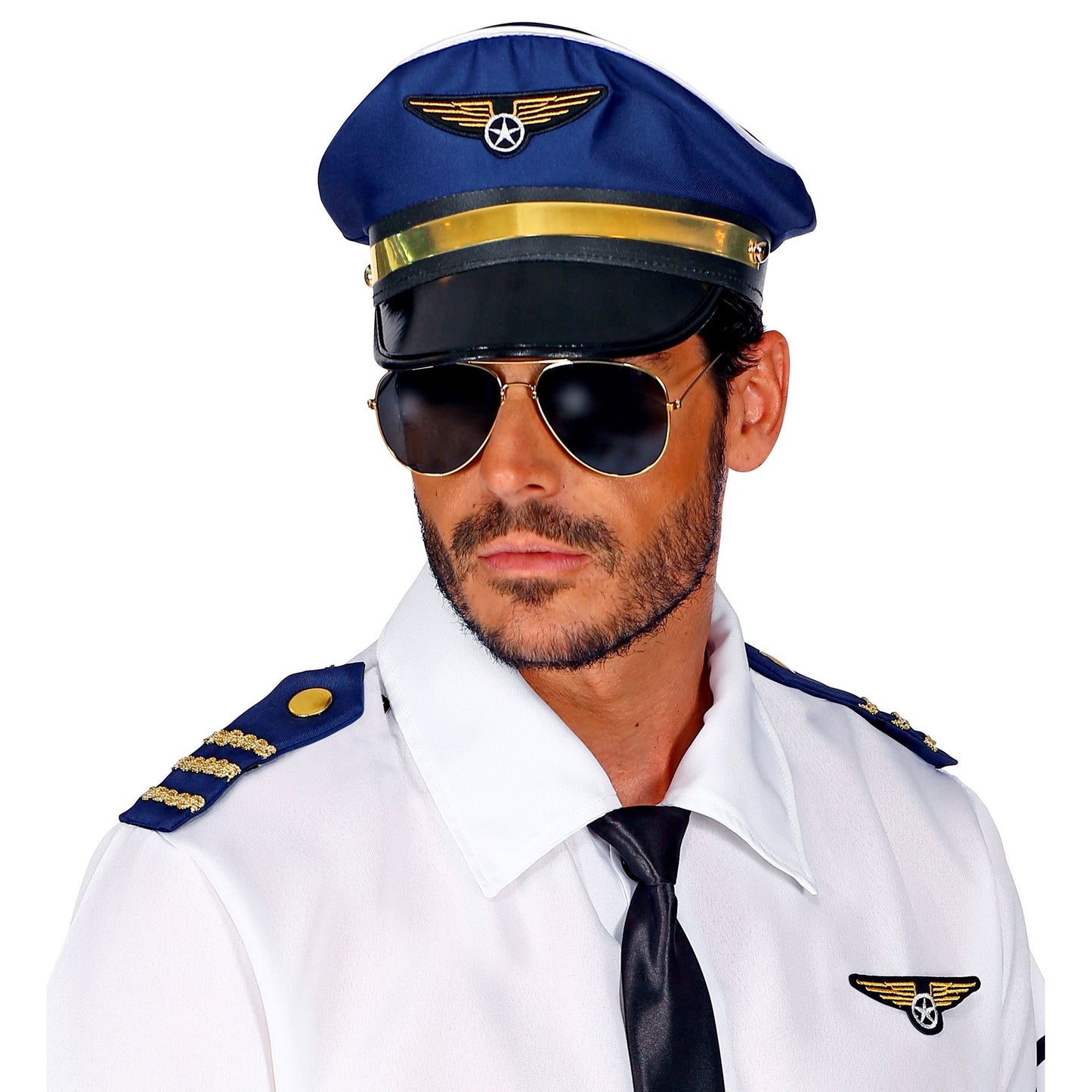 Widmann Piloten Set mit Mütze, Sonnenbrille, Schulterklappe und Abzeichen – Seitenansicht