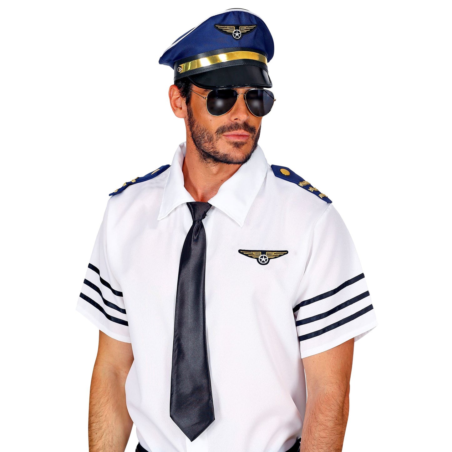 Widmann Piloten Set mit Mütze, Sonnenbrille, Schulterklappe und Abzeichen – Rückansicht
