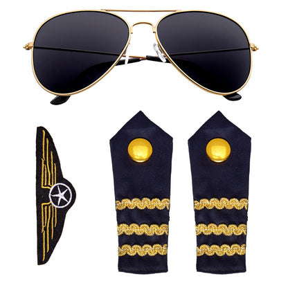 Widmann Piloten Set mit Sonnenbrille, Schulterklappe und Abzeichen – Produktansicht