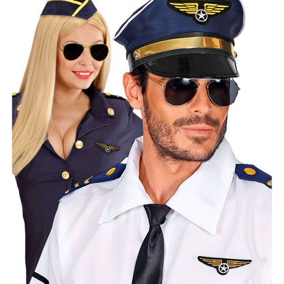 Widmann Piloten Set mit Sonnenbrille, Schulterklappe und Abzeichen – Seitenansicht