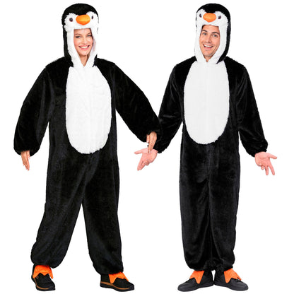 "PINGUIN EXTRA WEICHES PLÜSCHKOSTÜM" (Overall mit Kapuze) – Vorderansicht