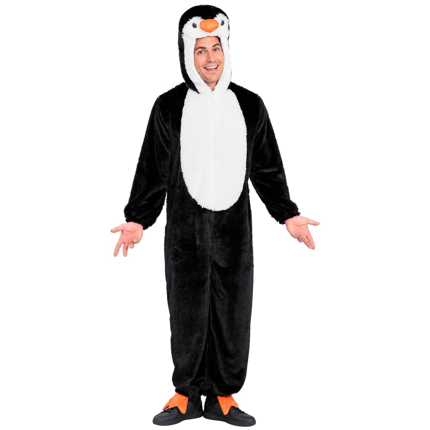 "PINGUIN EXTRA WEICHES PLÜSCHKOSTÜM" (Overall mit Kapuze) – Detailansicht