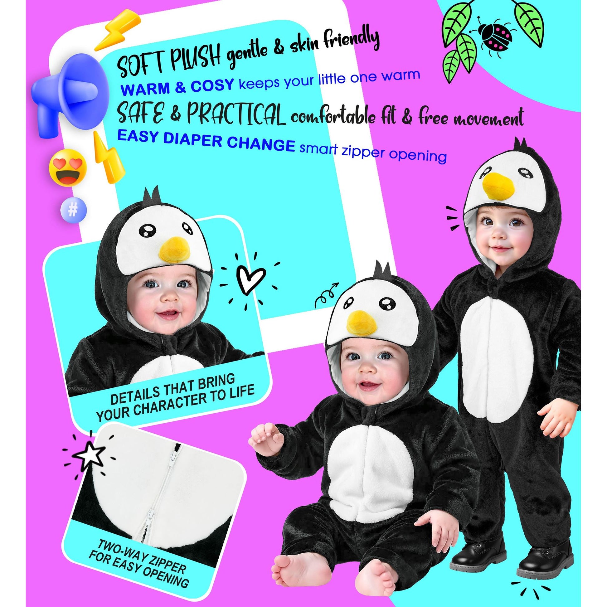 "PINGUIN SAMT PLÜSCHKOSTÜM" (Overall mit Kapuze) – Ansicht 4
