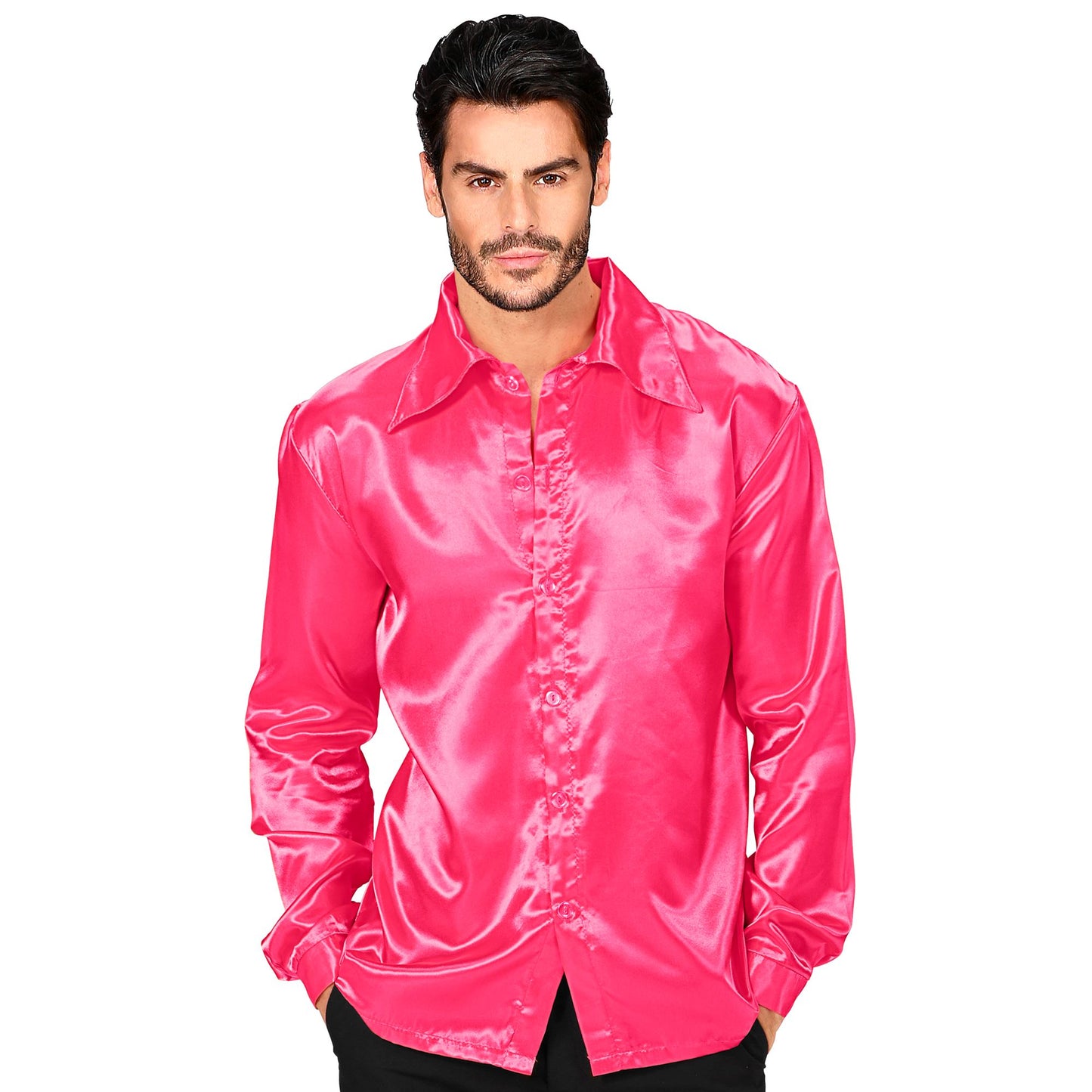 "PINK DISCOHEMD 70er JAHRE" aus Satin – Vorderansicht
