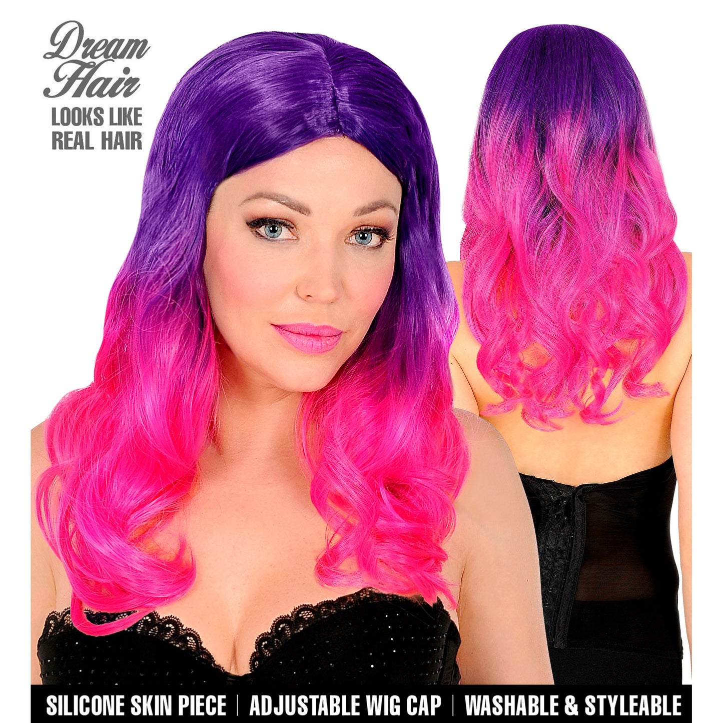 "PINK OMBRE' DREAM HAIR PERÜCKE" in farbiger Box – Vorderansicht
