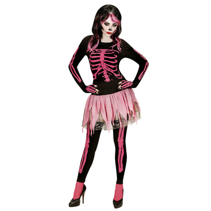 "PINK SKELETT" (Shirt, Hose,Ballettröckchen, fingerlose Handschuhe) – Vorderansicht