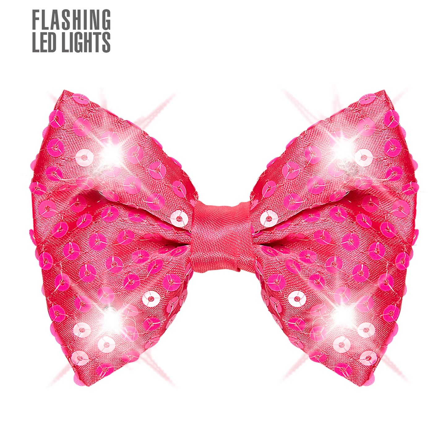 "PINKE PAILLETTENFLIEGE MIT 4 LED LICHTERN" regulierbar – Vorderansicht