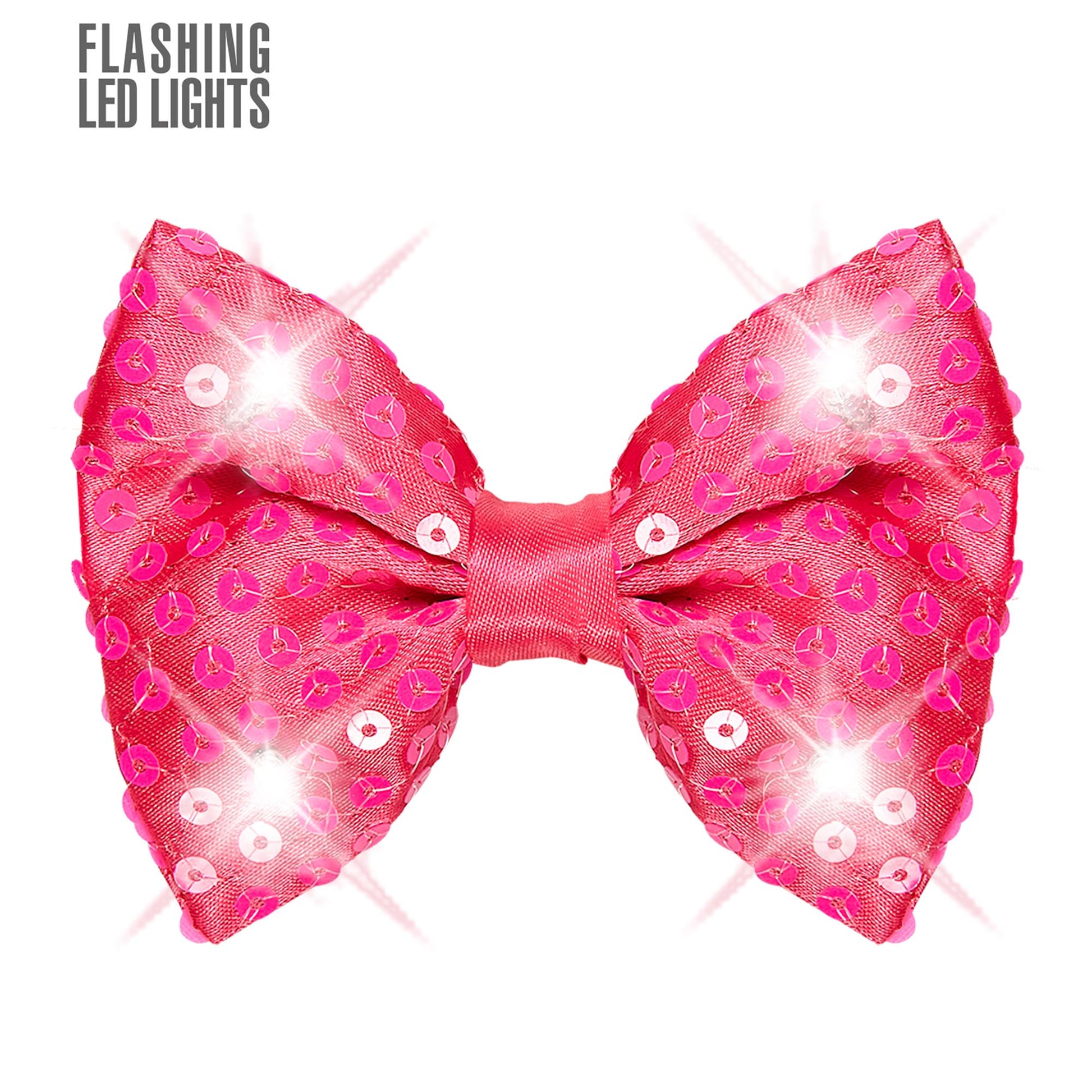 "PINKE PAILLETTENFLIEGE MIT 4 LED LICHTERN" regulierbar – Vorderansicht