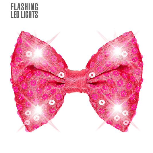 "PINKE PAILLETTENFLIEGE MIT 4 LED LICHTERN" regulierbar – Vorderansicht
