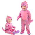 "PINKER DINO" (Overall, Kapuze mit Kopf) – Vorderansicht