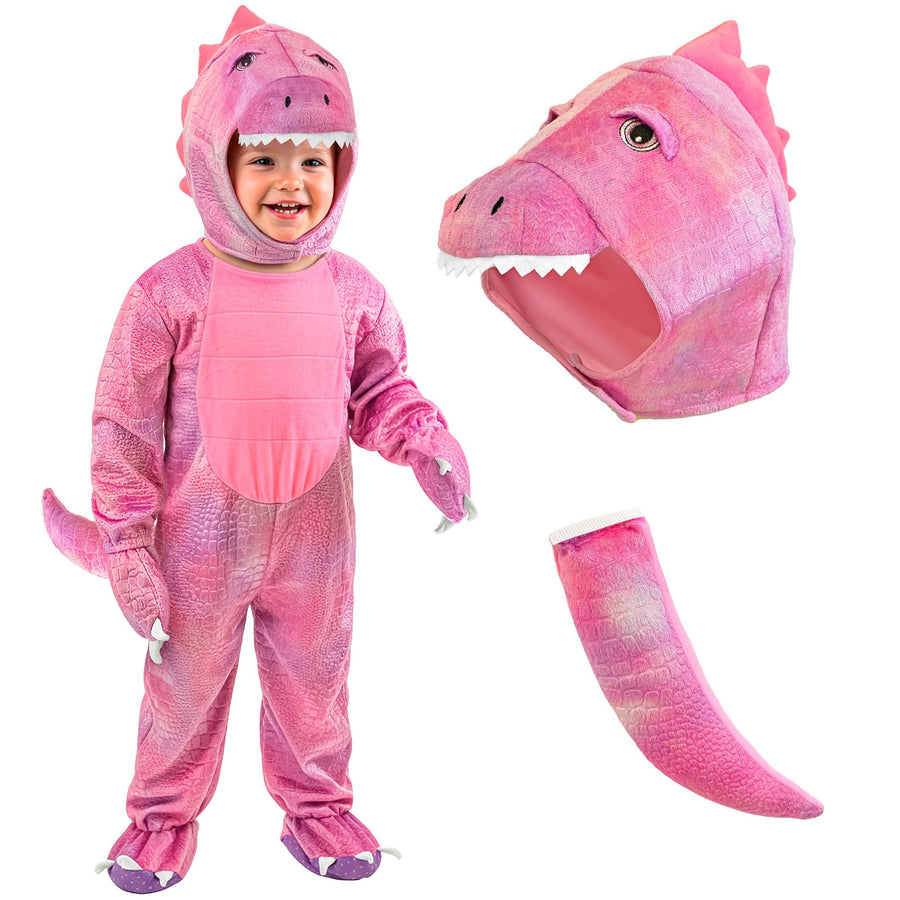 "PINKER DINO" (Overall, Kapuze mit Kopf) – Detailansicht