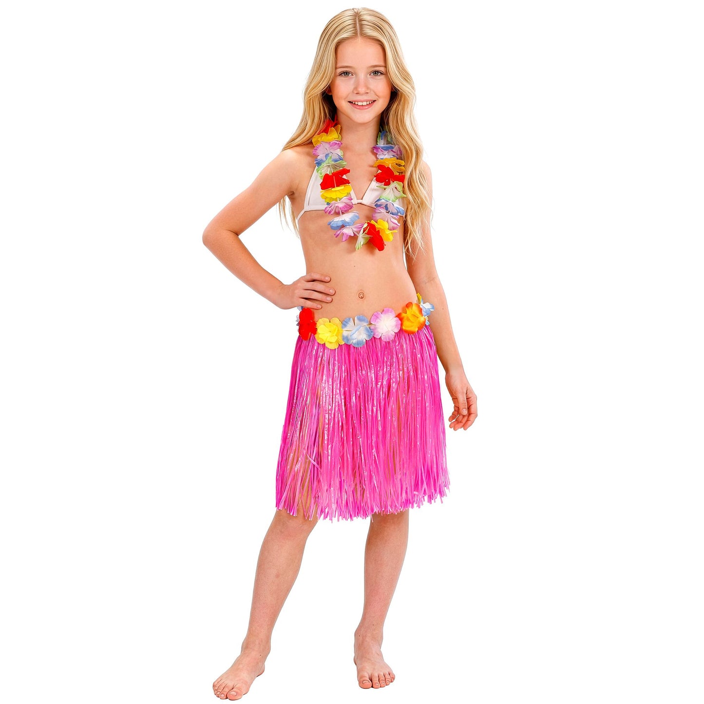 "PINKER HAWAII BASTROCK MIT BLUMENGÜRTEL" 40 cm für Kinder – Vorderansicht