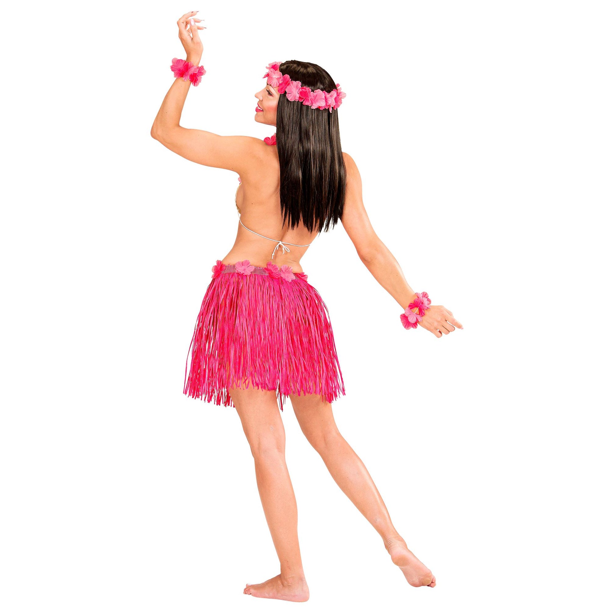 "PINKES HAWAII-SET" (Bastrock mit Blumengürtel, Halskette, Stirnband, 2 Armbänder) – Ansicht 4